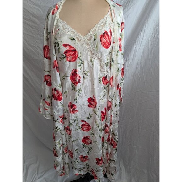 Vintage Josie Floral Lace Trim Nightie w/ Matching Robe Coquette Sexy Silky EUC - Picture 1 of 10